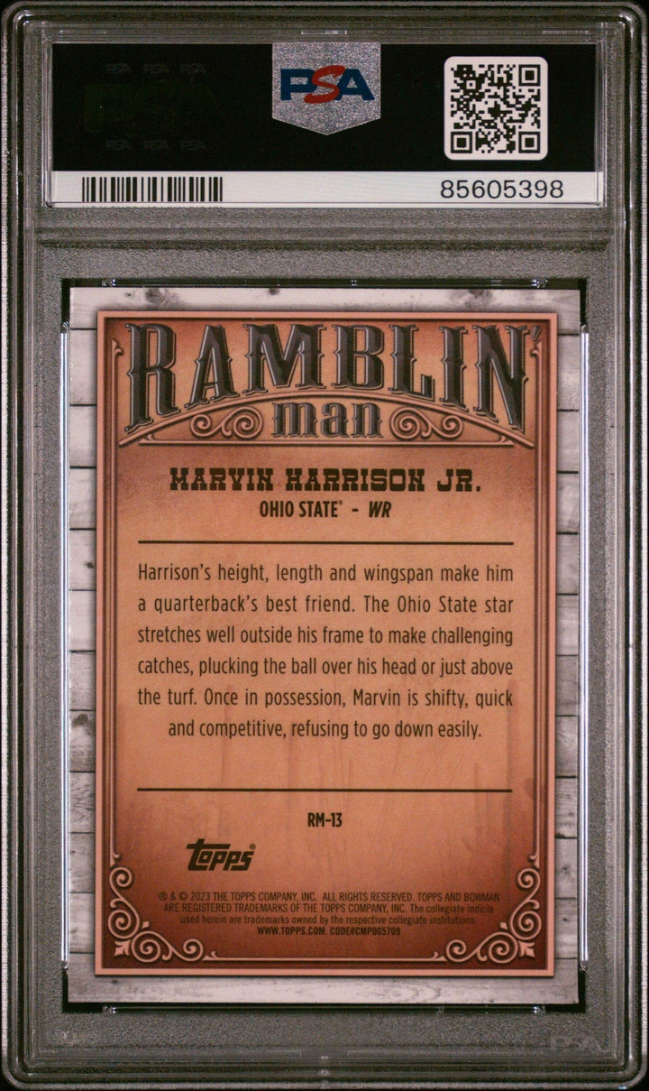 Graded 2023 Bowman U Chrome Marvin Harrison Jr #RM13 Ramblin Man RC Card PSA 10
