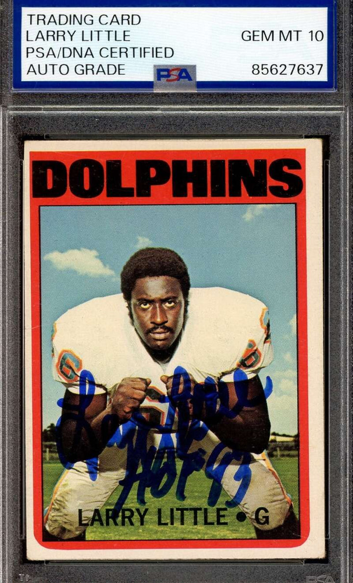 Larry Little Gem Mint 10 PSA DNA Signed 1972 Topps Rookie Autograph