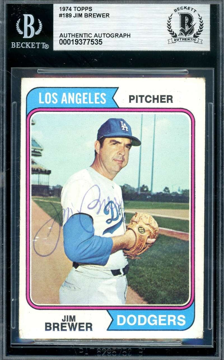 Jim Brewer Beckett BAS Vintage Signed 1974 Topps Autograph Dodgers