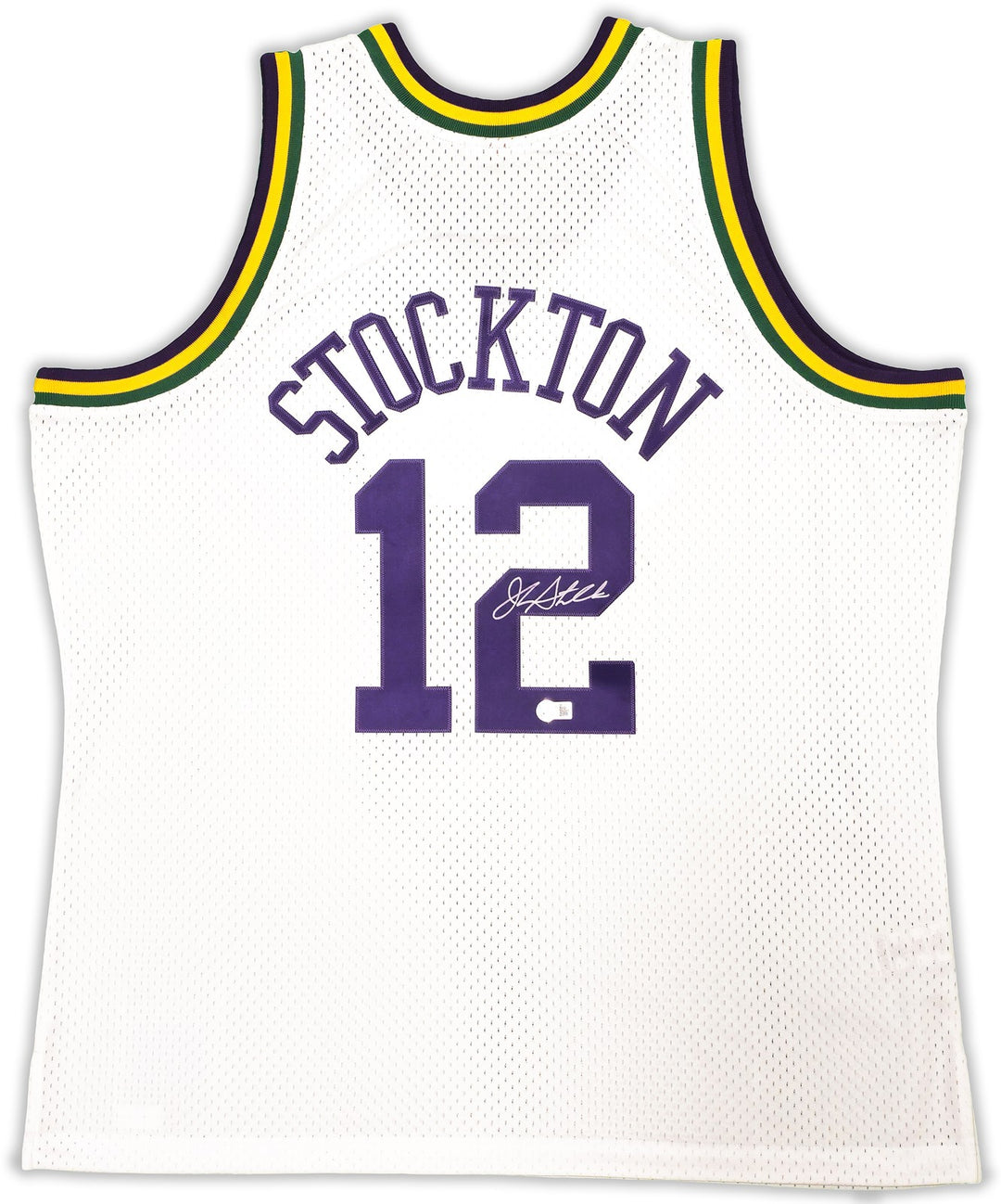 Jazz John Stockton Auto White Auth Mitchell Ness 91-92 HWC Swingman Jersey BAS