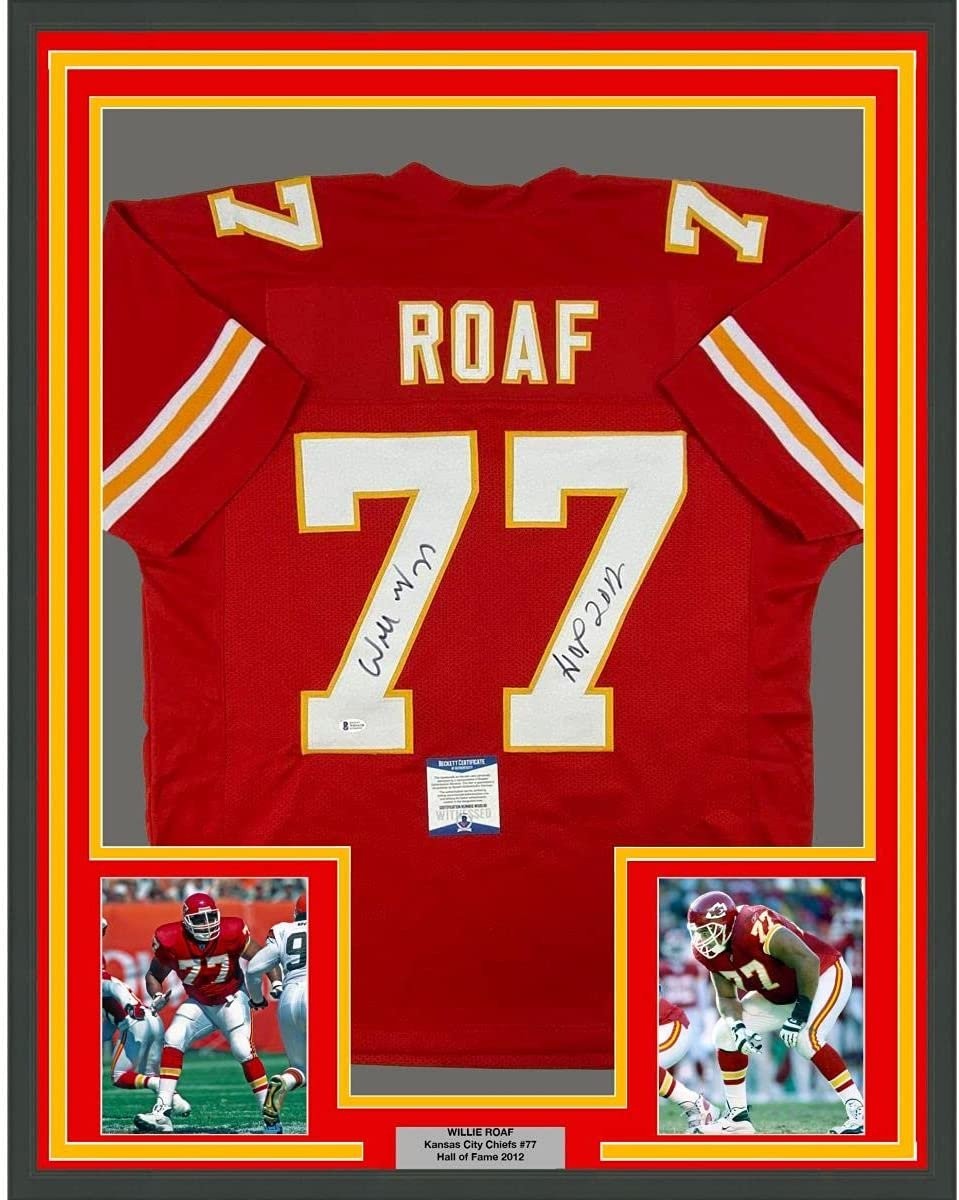Framed Autographed/Signed Willie Roaf HOF 33x42 Kansas City Red Jersey COA