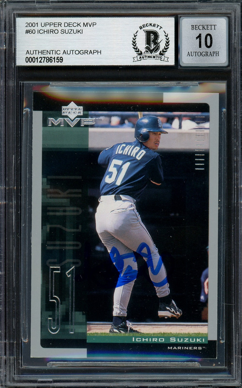 Ichiro Suzuki Auto 2001 Upper Deck MVP RC 60 Mariners Auto 10 Auto Beckett