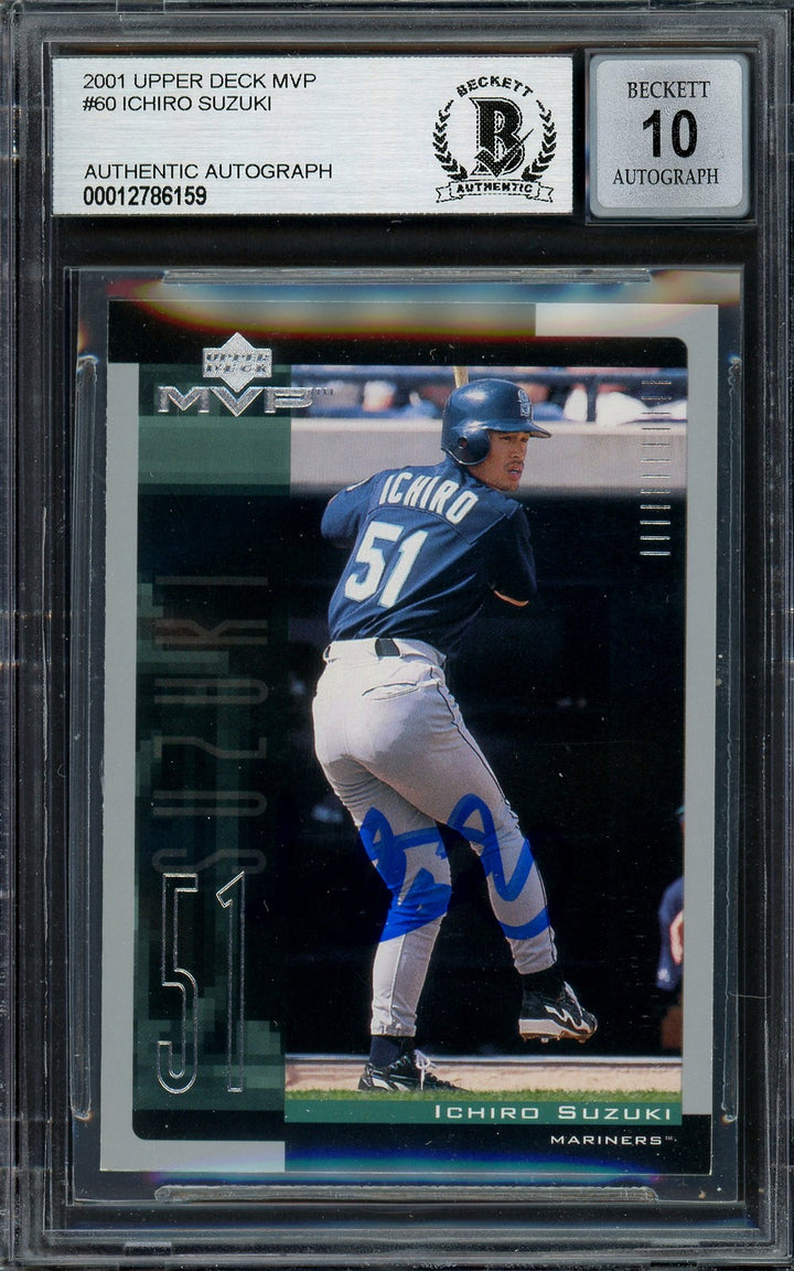 Ichiro Suzuki Auto 2001 Upper Deck MVP RC 60 Mariners Auto 10 Auto Beckett
