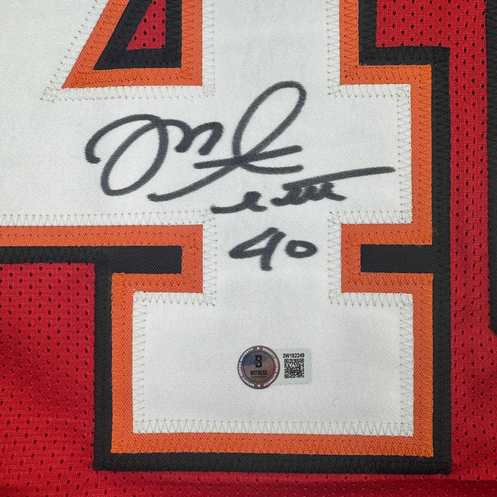 Autographed/Signed Mike Alstott Tampa Bay Red Jersey Beckett BAS COA