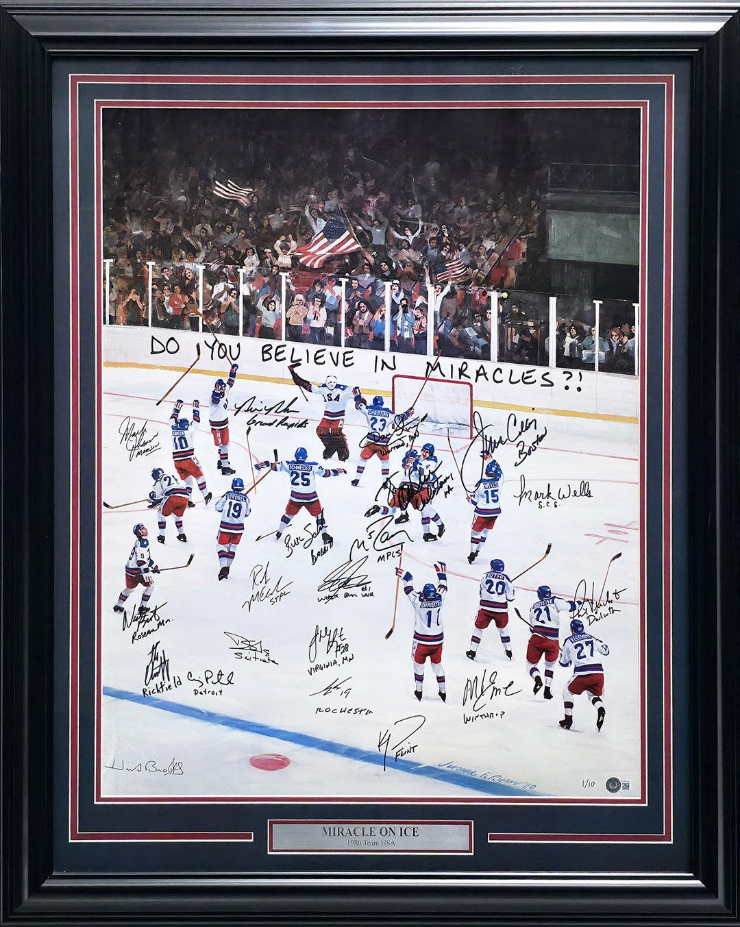 1980 Team USA Signed Framed 22x30 Photo 20 Siga Brooks #1/10 Beckett AC40041