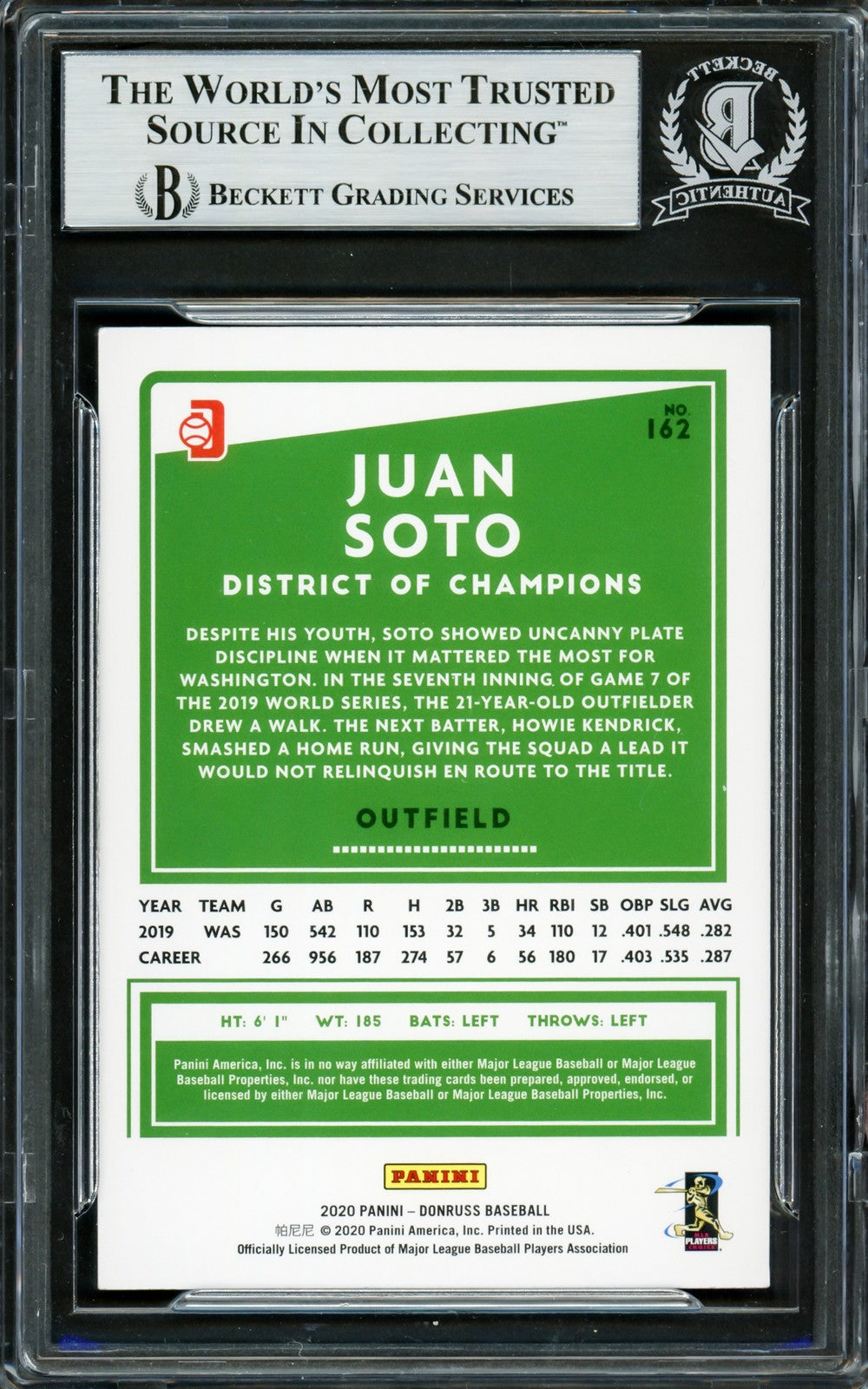 Juan Soto Signed 2020 Donruss Variations Card 162 Mets Beckett #16703995