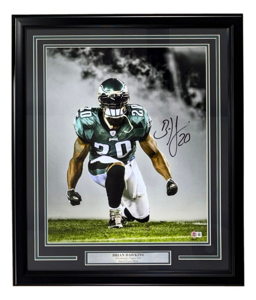 Brian Dawkins Signed Framed Philadelphia Eagles 16x20 Gray Smoke Photo BAS