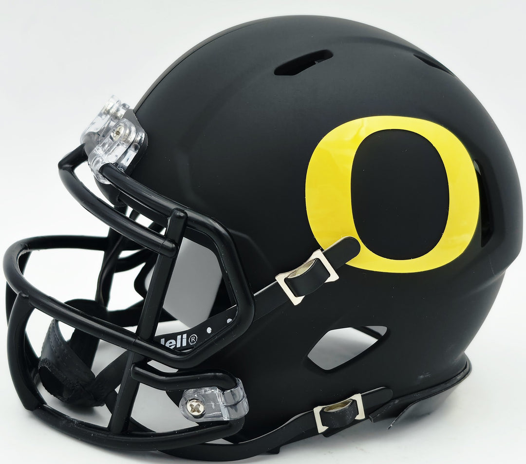 Tez Johnson Signed Oregon Ducks Matte Black Speed Mini Helmet JSA Witness