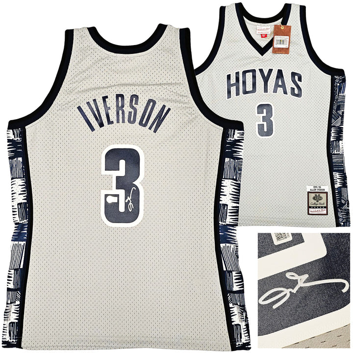 Georgetown Hoyas Allen Iverson Auto Grey Mitchell Ness 95 College Jersey L BAS