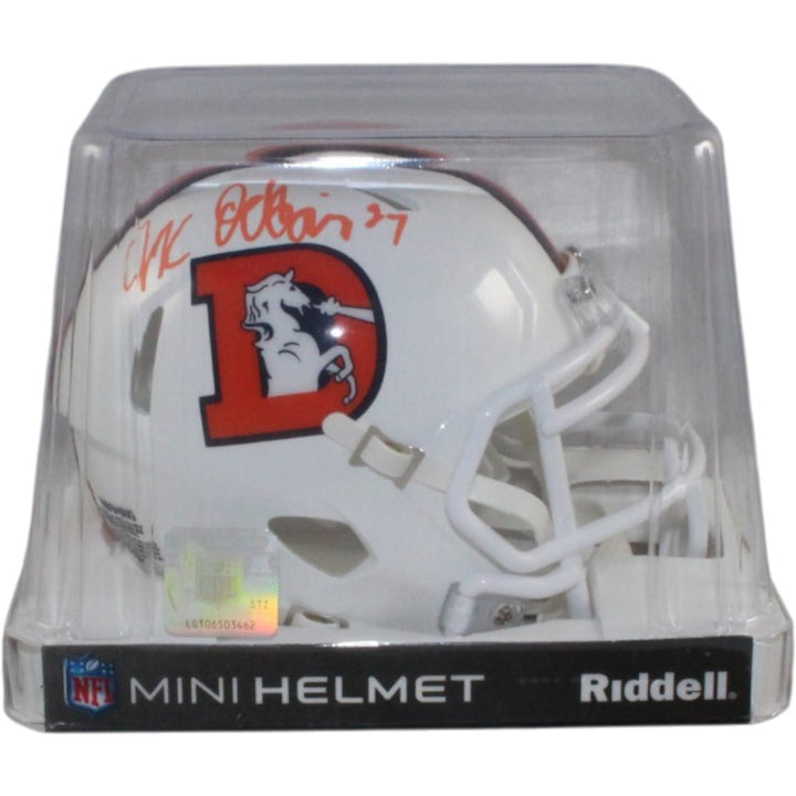 JK Dobbins Autogrraphed/Signed Denver Broncos 23 Alt Mini Helmet JSA 57174