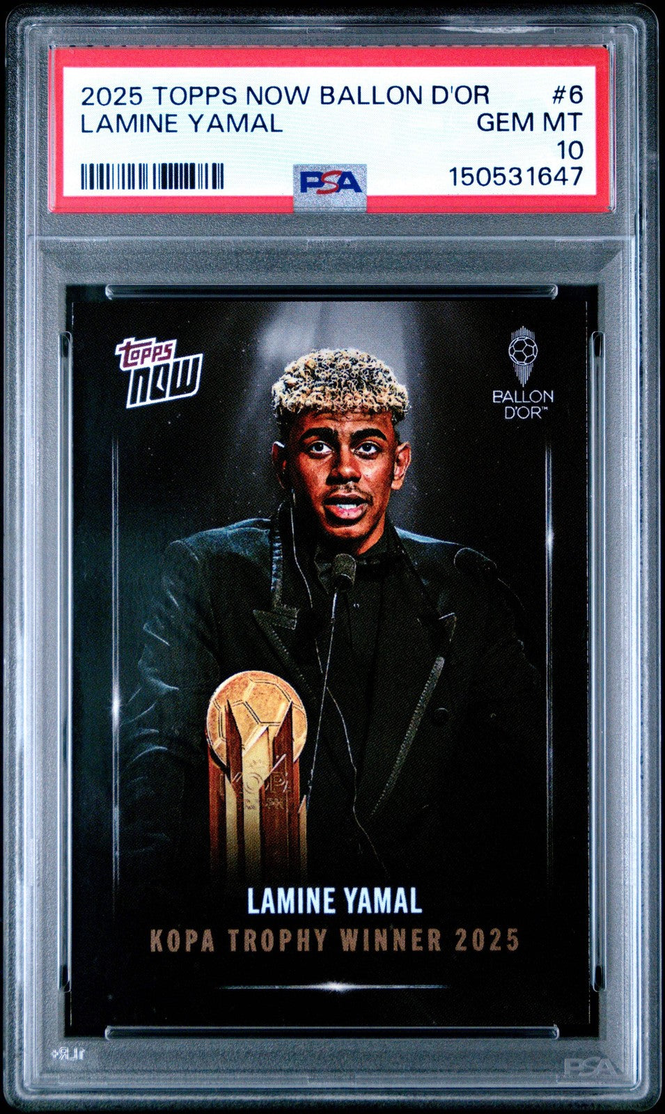 Graded 2025 Topps Now Ballon d'Or Lamine Yamal #6 Soccer Card PSA 10 Gem Mint