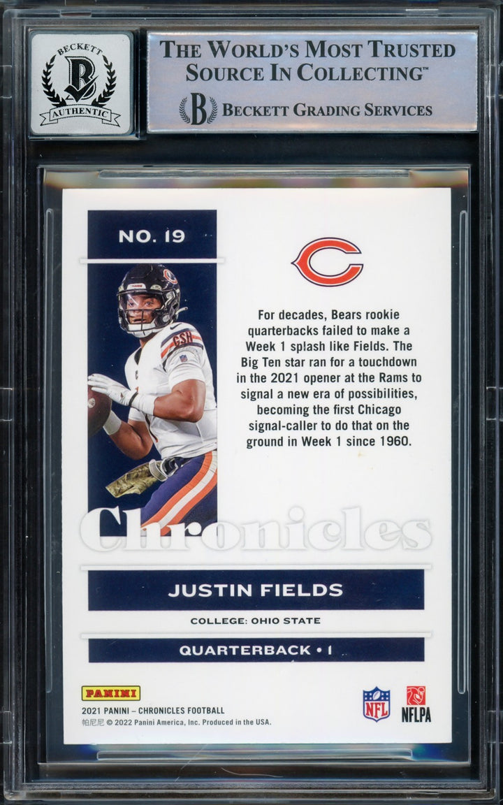 Justin Fields Signed 2021 Panini Chronicles RC #19 Chicago Bears Auto 10 Beckett