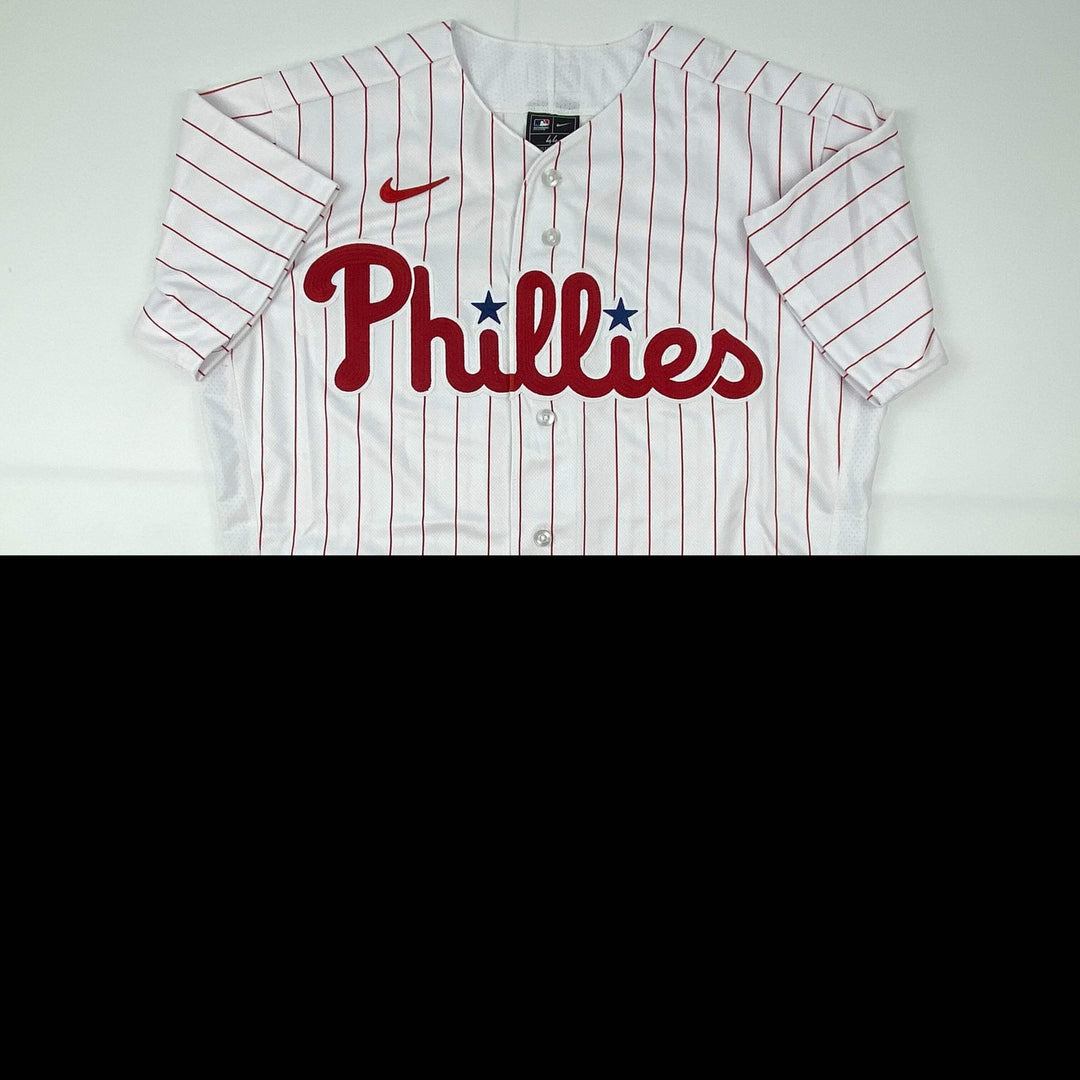 Autographed/Signed Bryce Harper Phillies Pinstripe Authentic Jersey Fanatics COA