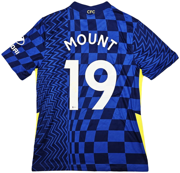 Chelsea F.C. Mason Mount Signed Blue Nike Jersey Size M in Gold Beckett