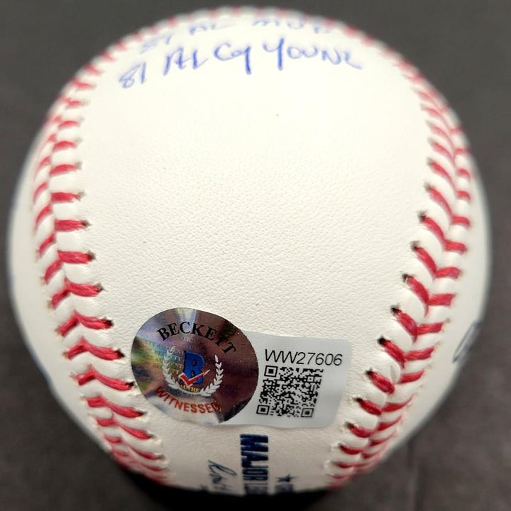 Rollie Fingers signed 9 Inscription Stat Baseball autograph ~ BAS Witness Holo