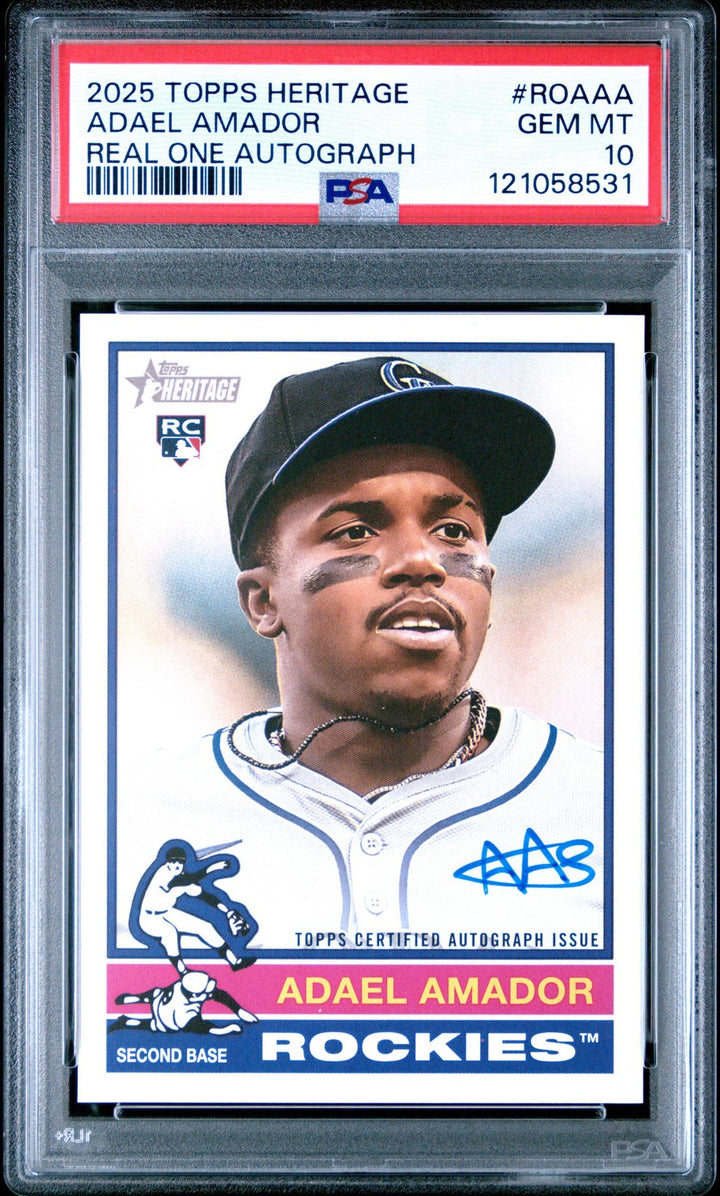 Graded 2025 Topps Heritage Adael Amador #ROAAA Autograph RC Baseball Card PSA 10