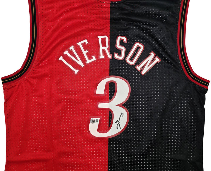 76ers Allen Iverson Auto Black Red Mitchell Ness 2000-01 Swingman Jersey XL BAS