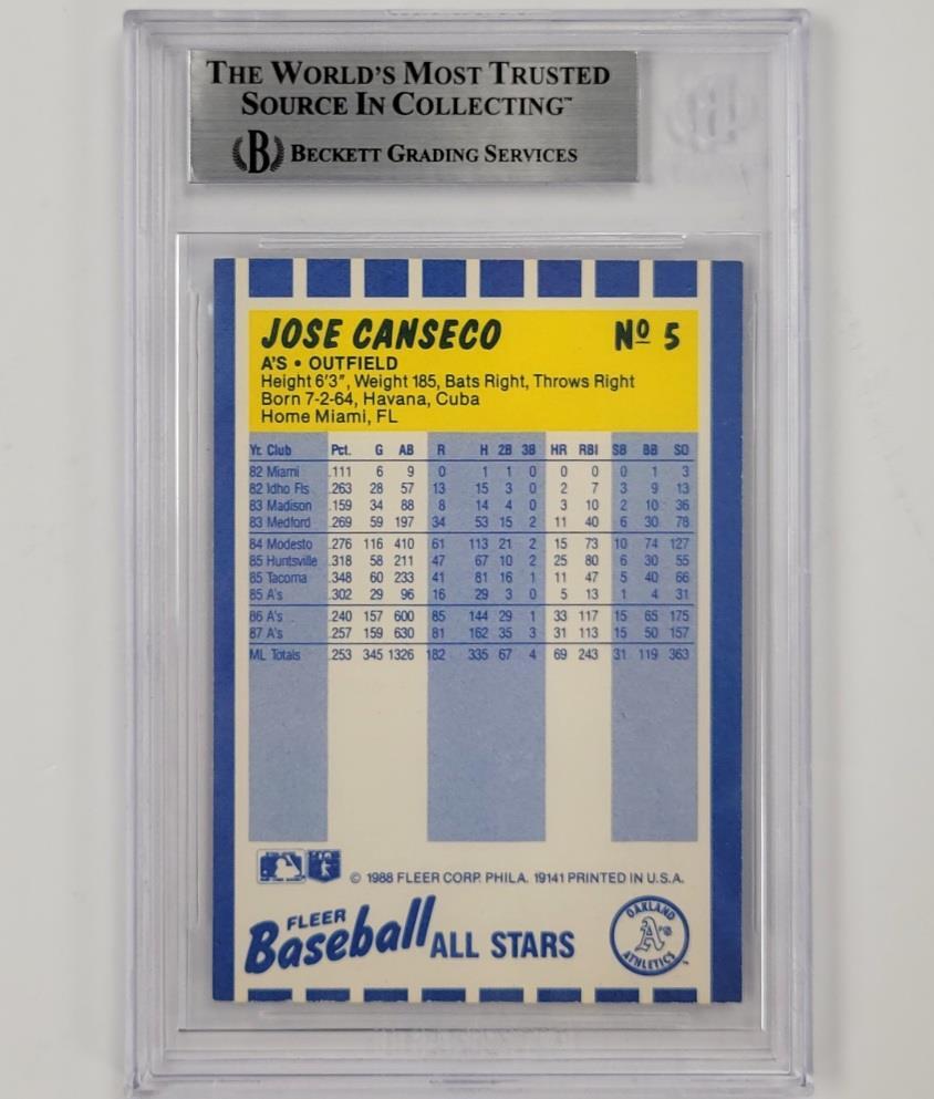 Jose Canseco signed 1988 Fleer All-Stars #5 card auto autograph Beckett BAS