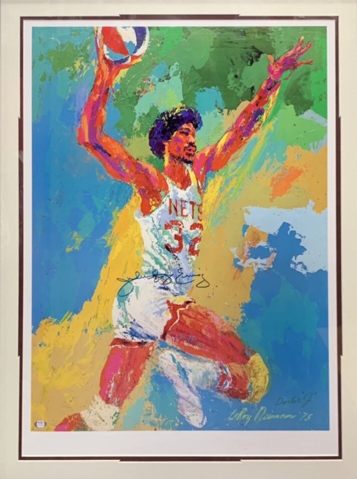 Julius Erving Dr J Signed NETS Aba Leroy Neiman Lithograph W/Seal Framed PSA Coa