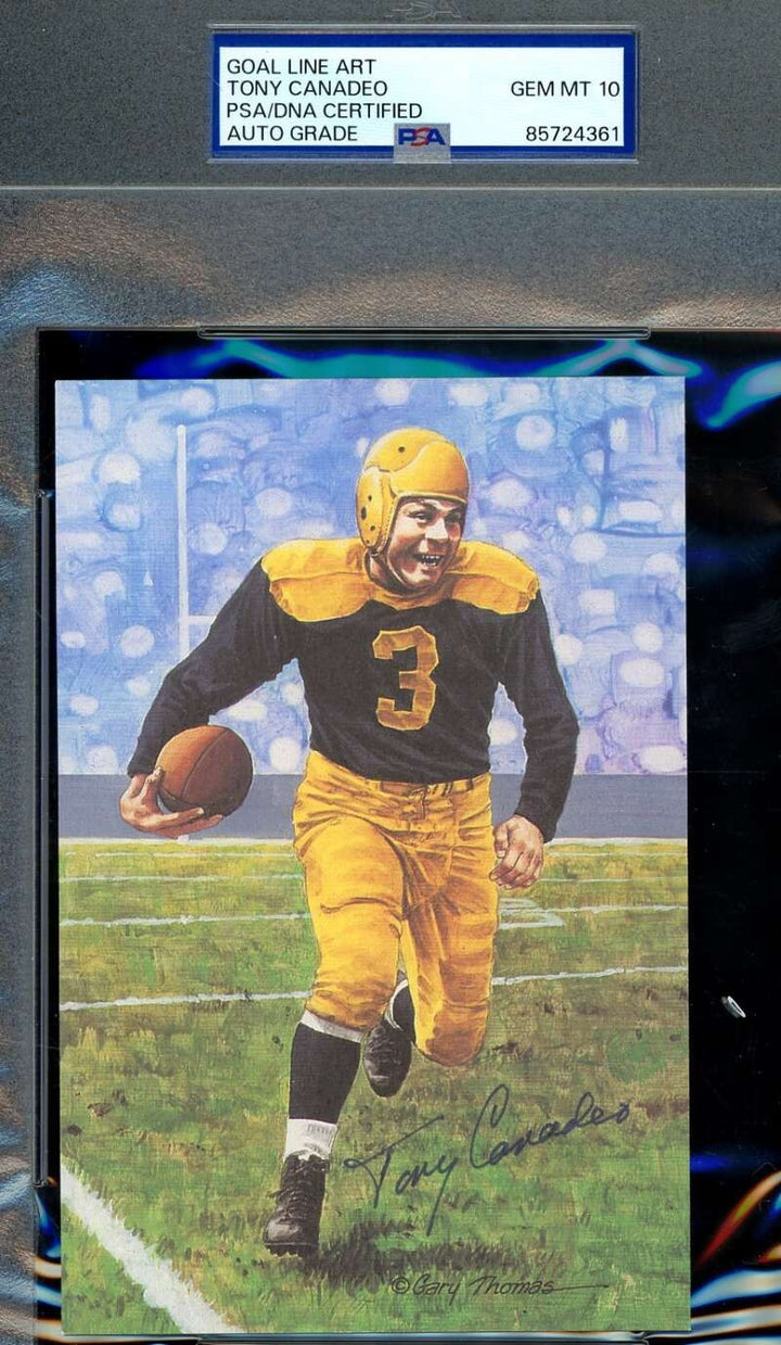 Tony Canadeo Gem Mint 10 PSA DNA Signed Goal Line Art Card GLAC Autographed