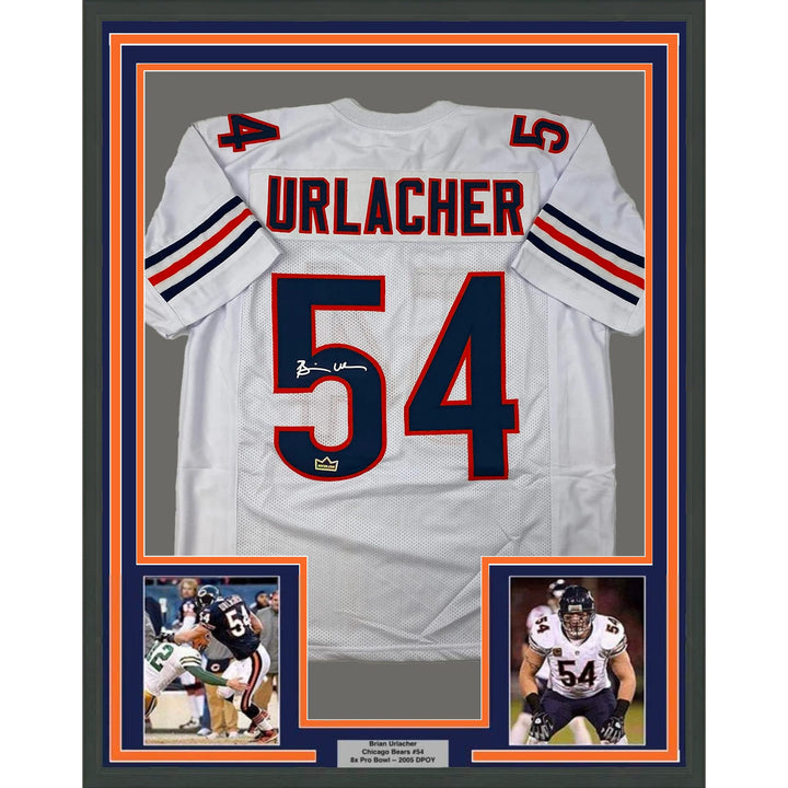Framed Facsimile Autographed Brian Urlacher 33x42 White Reprint Laser Jersey