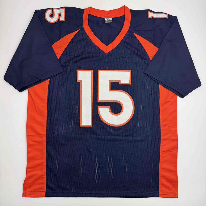 Autographed/Signed Brandon Marshall Denver Blue Football Jersey Beckett BAS COA