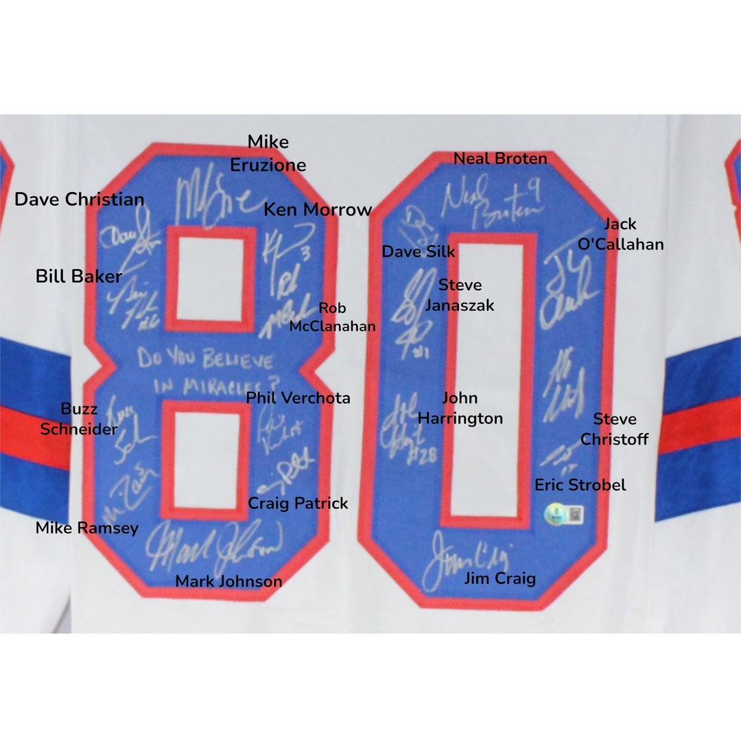 1980 USA Hockey 18 Autos Craig Eruzione Broten Signed White Jersey Beckett 53866