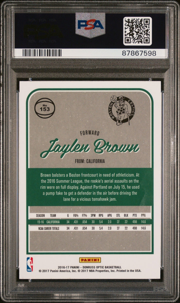 Graded 2016 Panini Donruss Optic Jaylen Brown #153 Rookie Card PSA 10