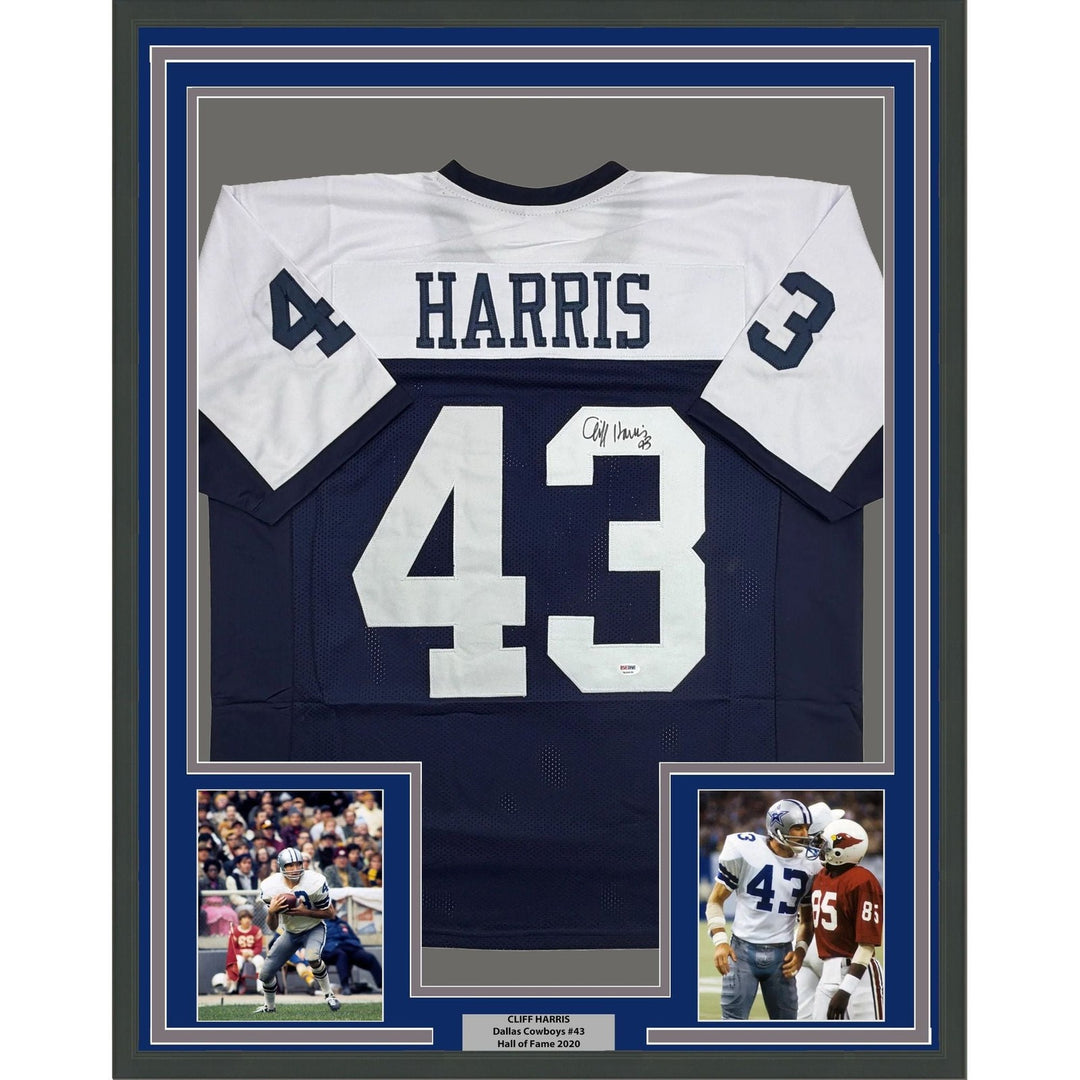 Framed Autographed/Signed Cliff Harris 35x39 Dallas TG Jersey PSA/DNA COA
