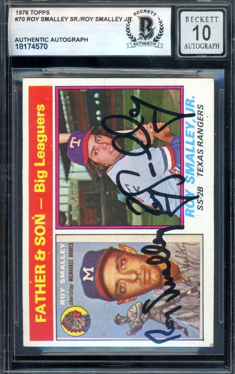 Roy Smalley Sr  Jr Gem Mint 10 Beckett BAS Signed 1976 Topps Father  Son Auto
