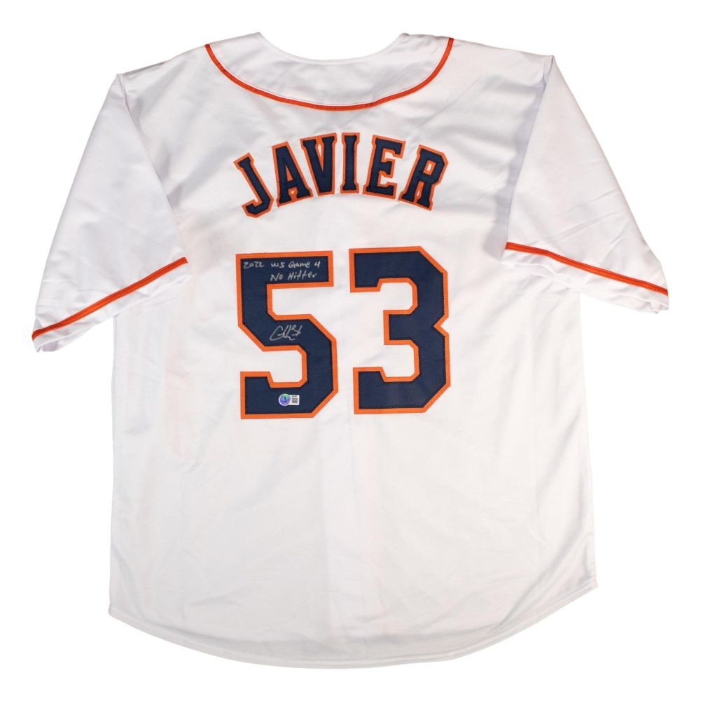 Christian Javier Houston Signed White Baseball Jersey Game 4 No Hitter BAS