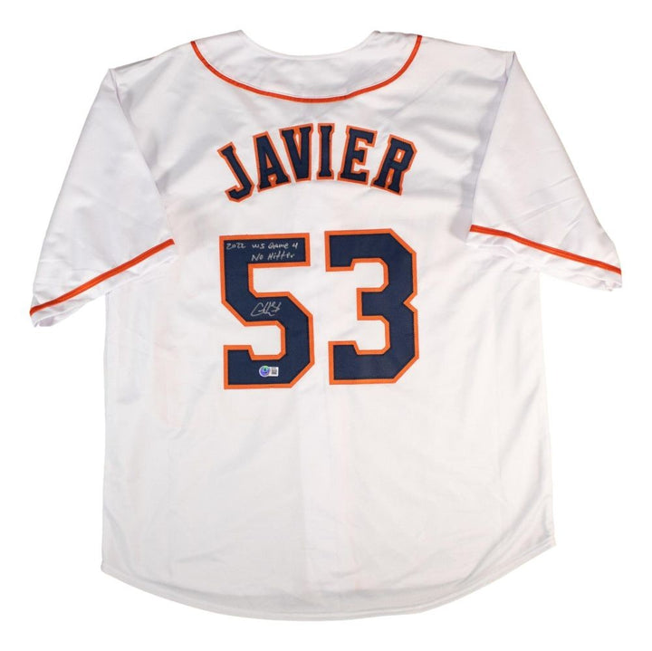 Christian Javier Houston Signed White Baseball Jersey Game 4 No Hitter BAS