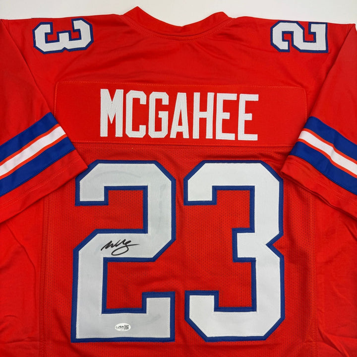 Autographed/Signed Willis McGahee Denver Retro Orange Football Jersey JSA COA