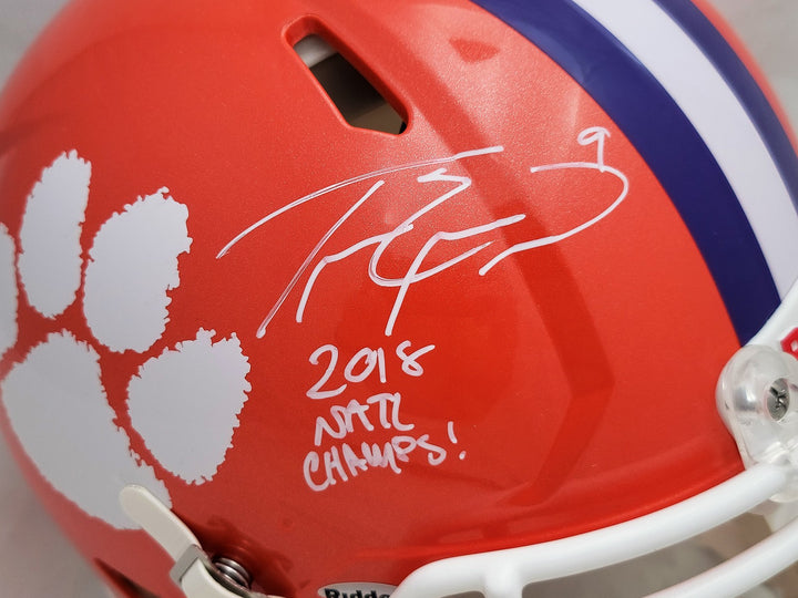 Travis Etienne Auto Clemson Tigers Orange Full Sz Auth Helmet 2018 Nat Champ BAS