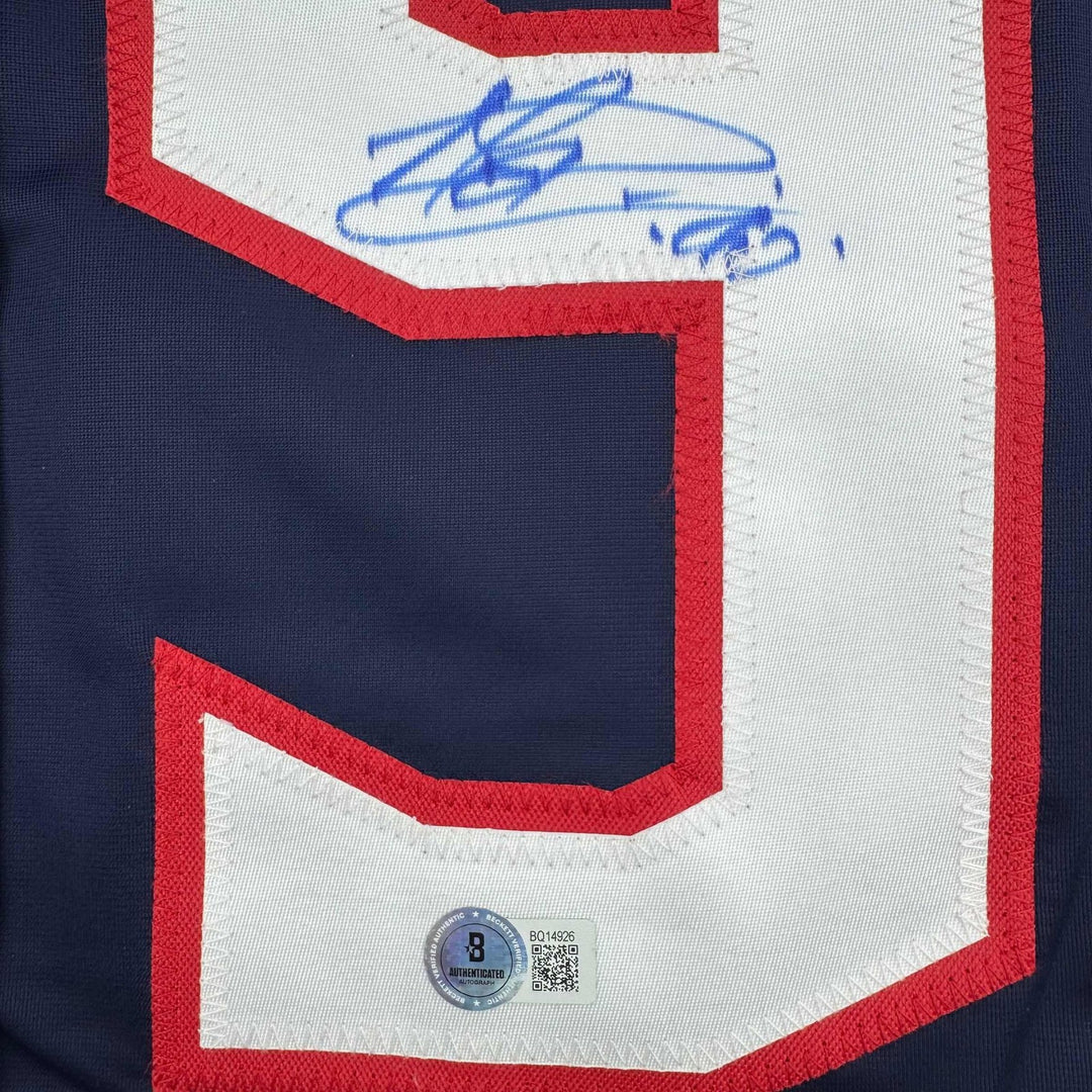 Autographed/Signed Elvis Merzlikins Columbus Blue Jersey Beckett BAS COA