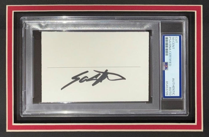 50 Cent Signed Framed Cut Signature w/ 8x10 Photo PSA