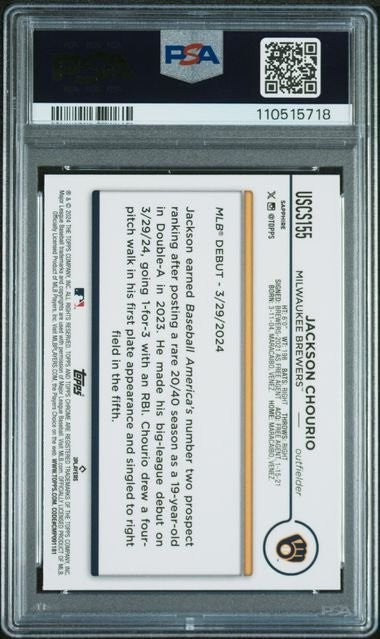 Graded 2024 Topps Chrome Update S/E Jackson Chourio #155 Rookie Card PSA 10