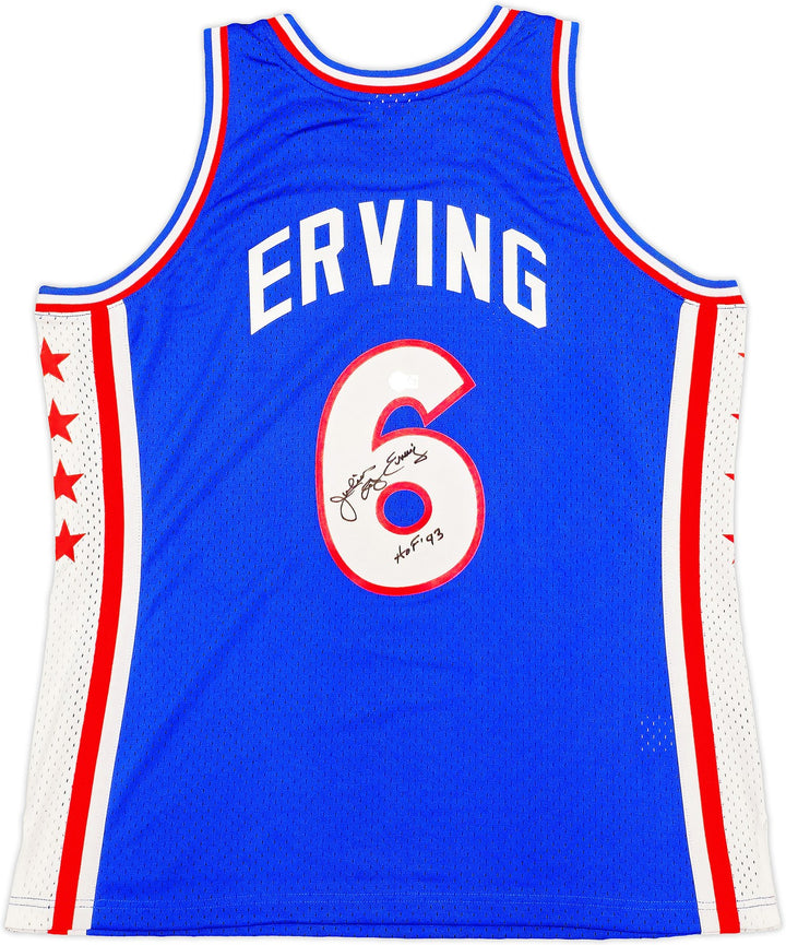 76ers Julius Dr J Erving Auto Blue Mitchell Ness Swingman 76 Jersey HOF 93 BAS