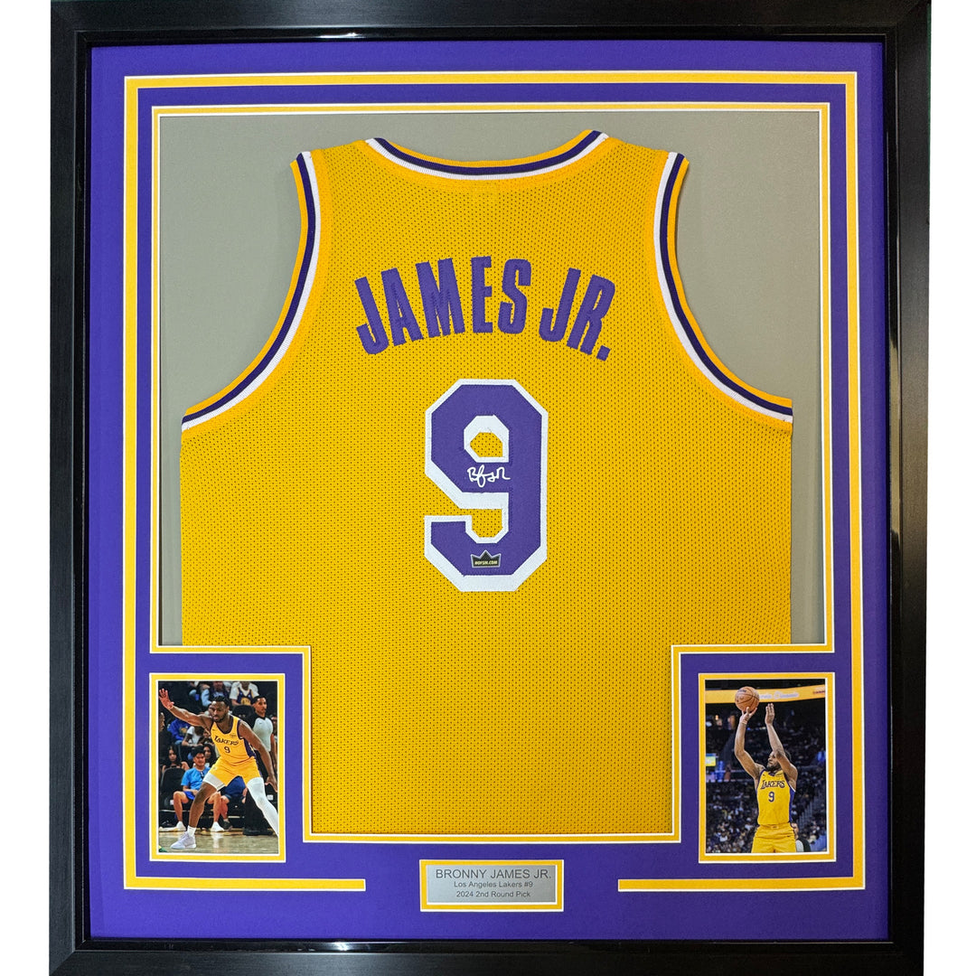 Framed Facsimile Autographed Bronny James Jr. 35x39 LA Reprint Laser Auto Jersey