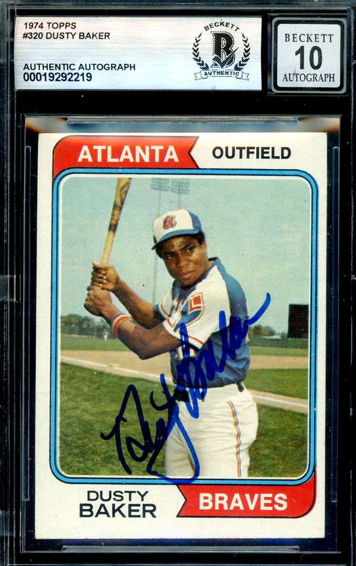 Dusty Baker Gem Mint 10 Beckett BAS Signed 1974 Topps Autograph
