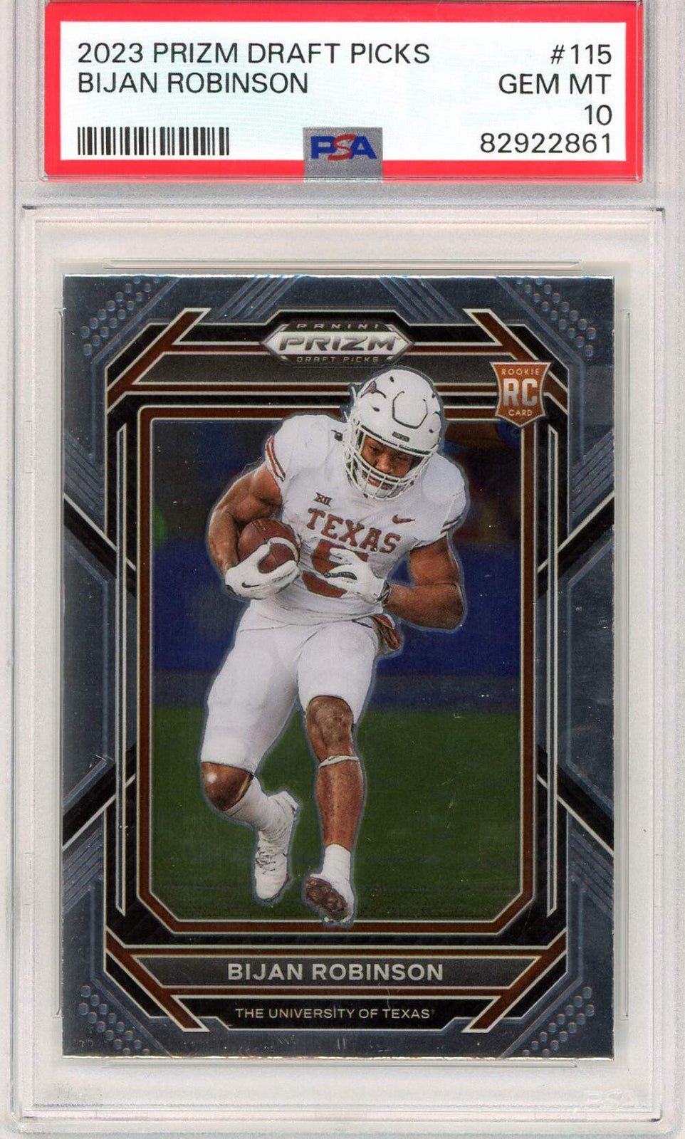 Graded 2023 Panini Prizm Draft Picks Bijan Robinson #115 RC Football Card PSA 10