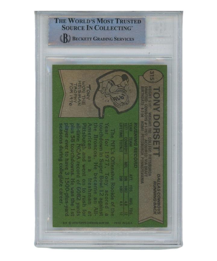 Tony Dorsett Autographed/Signed 1978 Topps #315 Trading Card Beckett 39441