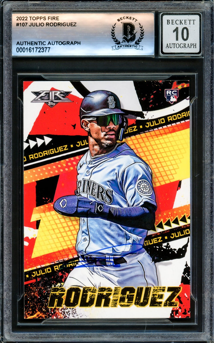 Julio Rodriguez Signed 2022 Topps Fire RC #107 Mariners Auto GM 10 Beckett