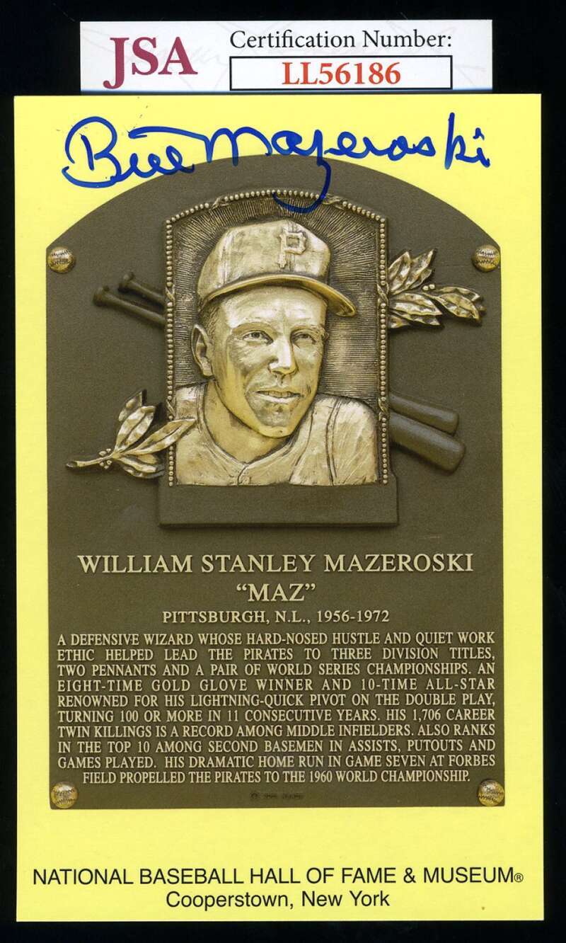 Bill Mazeroski JSA COA Signed Gold Hall of Fame Plaque Autograph