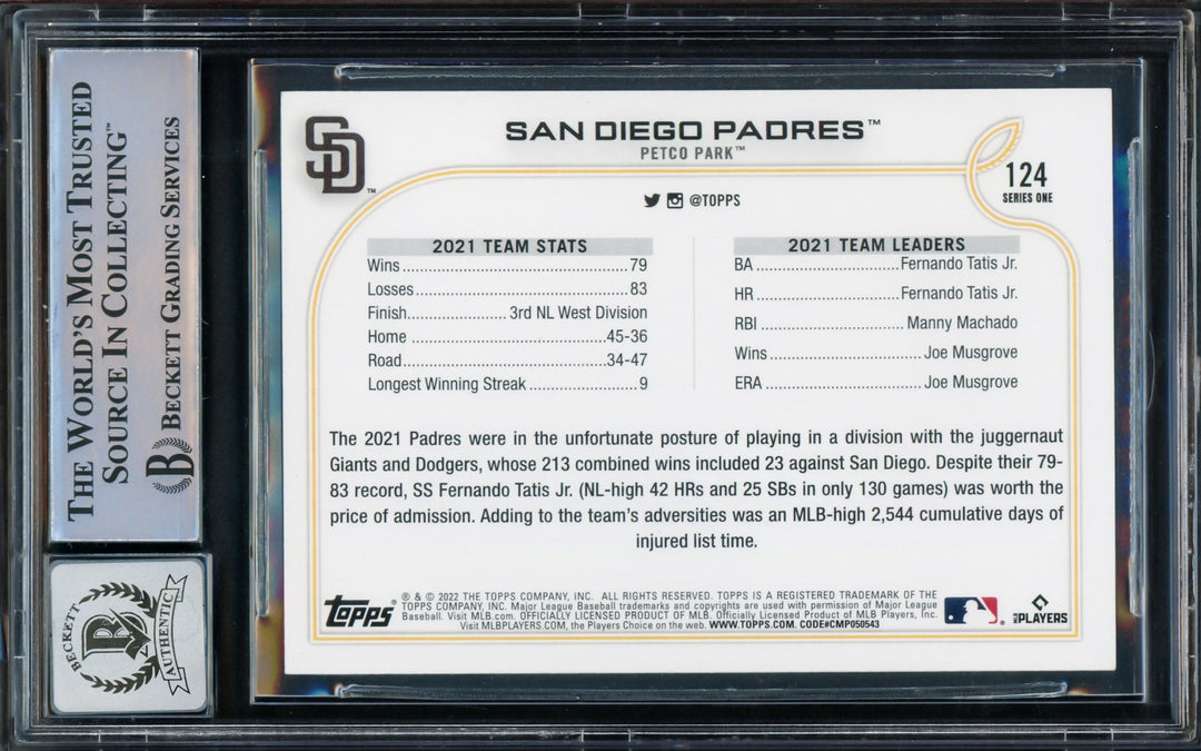 Fernando Tatis Jr. Signed 2022 Topps Card 124 Padres Auto GM 10 Beckett