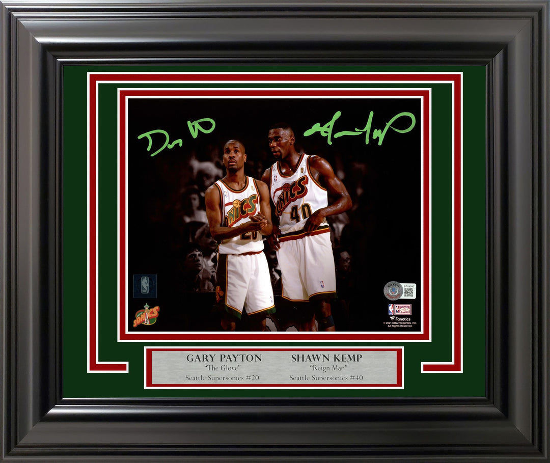 Gary Payton & Shawn Kemp Signed Framed 8x10 Photo Supersonics Spotlight BAS QR