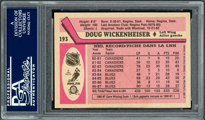 Doug Wickenheiser Auto 1987-88 O-Pee-Chee Card 193 St. Louis Blues PSA/DNA 21214