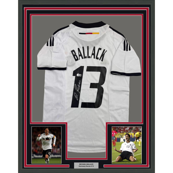 Framed Signed Michael Ballack 35x39 Germany White Jersey Beckett COA