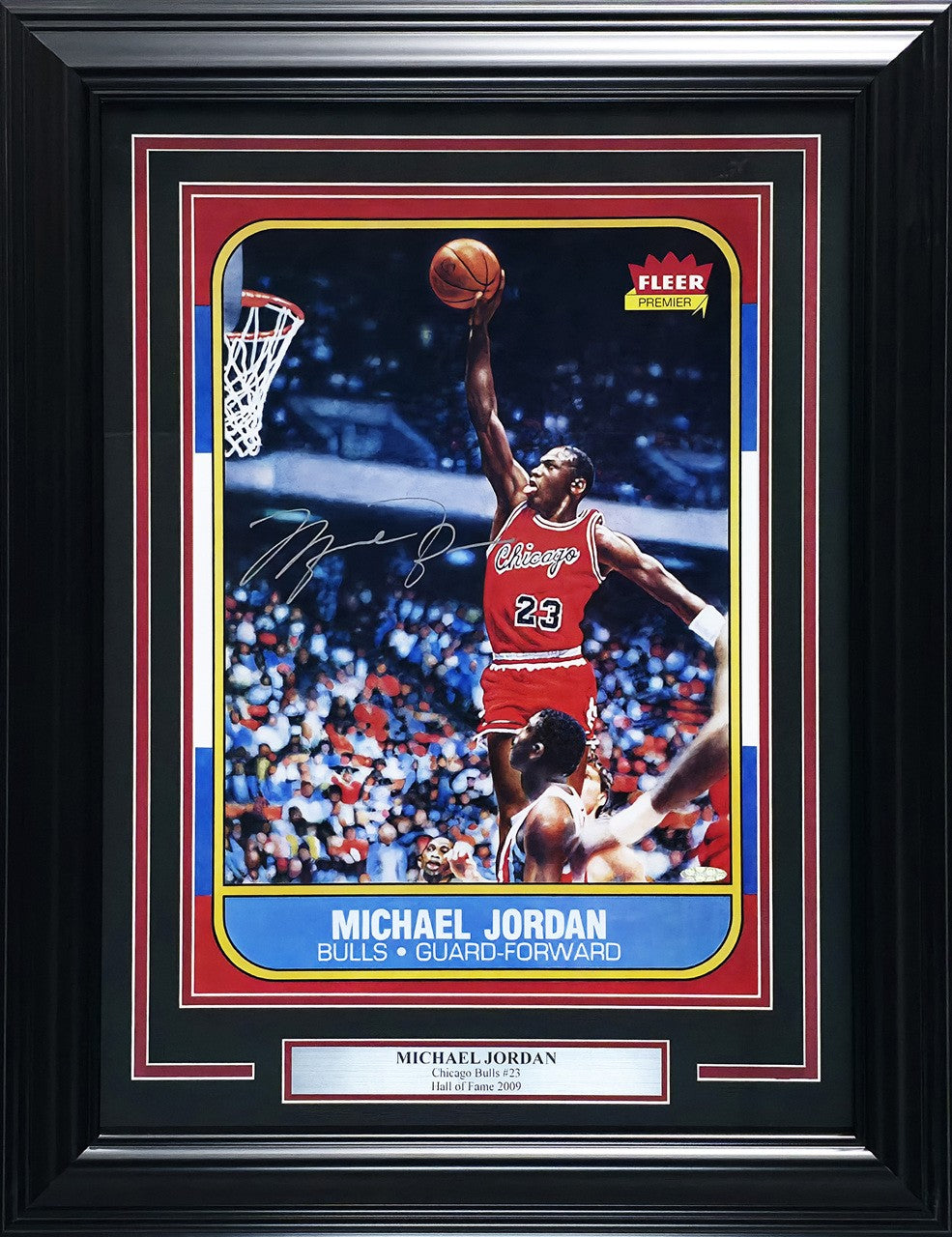 Michael Jordan Auto Signed Framed 1986 Fleer RC 57 Blow Up Poster Bulls UDA Holo