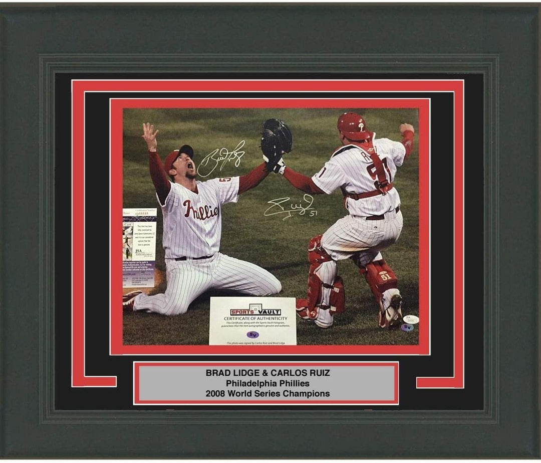 FRAMED Autographed BRAD LIDGE CARLOS RUIZ 2008 WS 16x20 Photo JSA COA